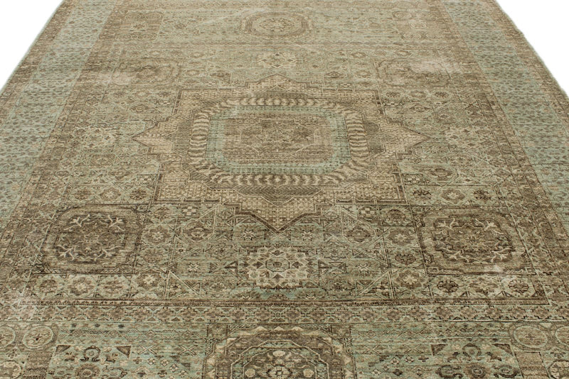 8x11 Brown and Light Blue Turkish Tribal Rug