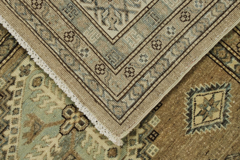 10x13 Brown and Ivory Turkish Tribal Rug