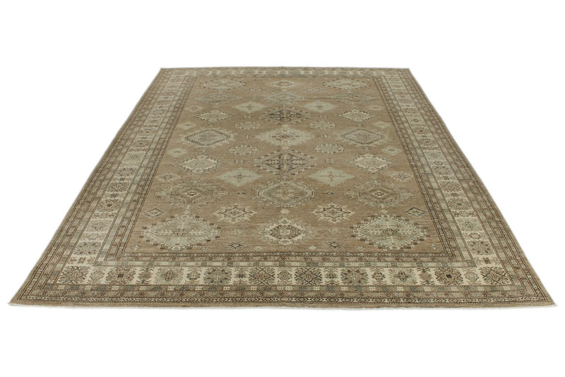 10x13 Brown and Ivory Turkish Tribal Rug