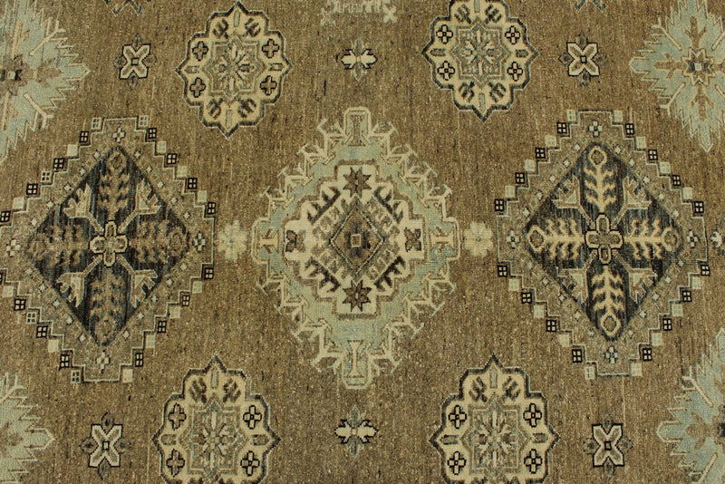 10x13 Brown and Ivory Turkish Tribal Rug