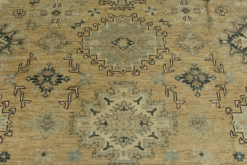 12x15 Brown and Ivory Turkish Tribal Rug