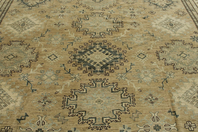 12x15 Brown and Ivory Turkish Tribal Rug