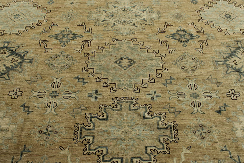 12x15 Brown and Ivory Turkish Tribal Rug