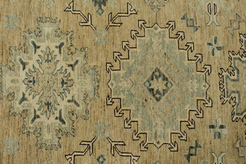 12x15 Brown and Ivory Turkish Tribal Rug