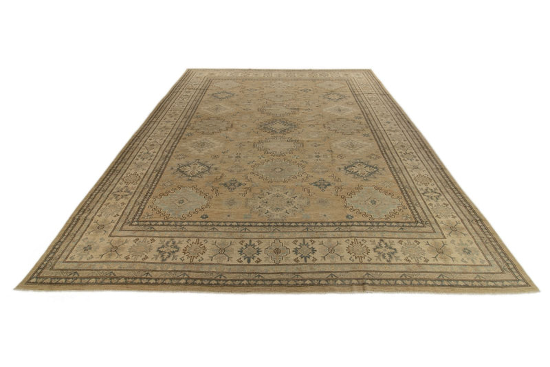 12x15 Brown and Ivory Turkish Tribal Rug
