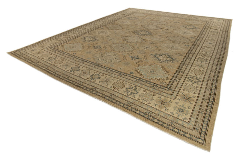12x15 Brown and Ivory Turkish Tribal Rug