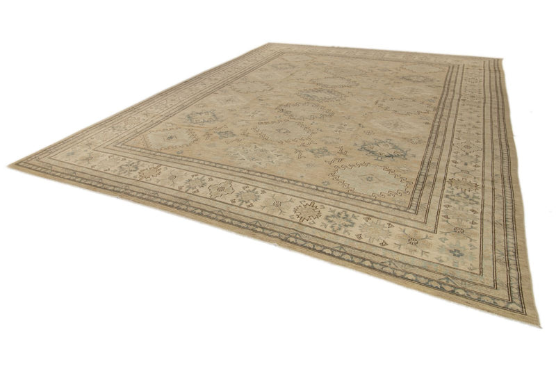 12x15 Brown and Ivory Turkish Tribal Rug
