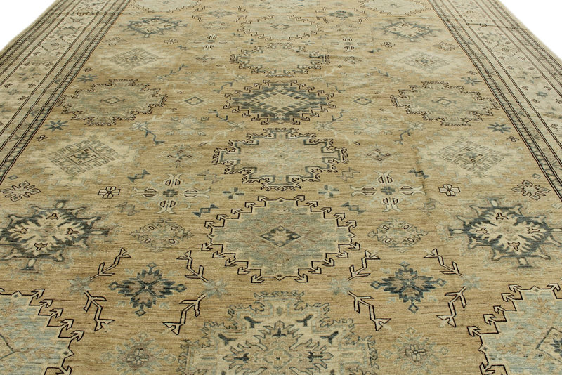 12x15 Brown and Ivory Turkish Tribal Rug