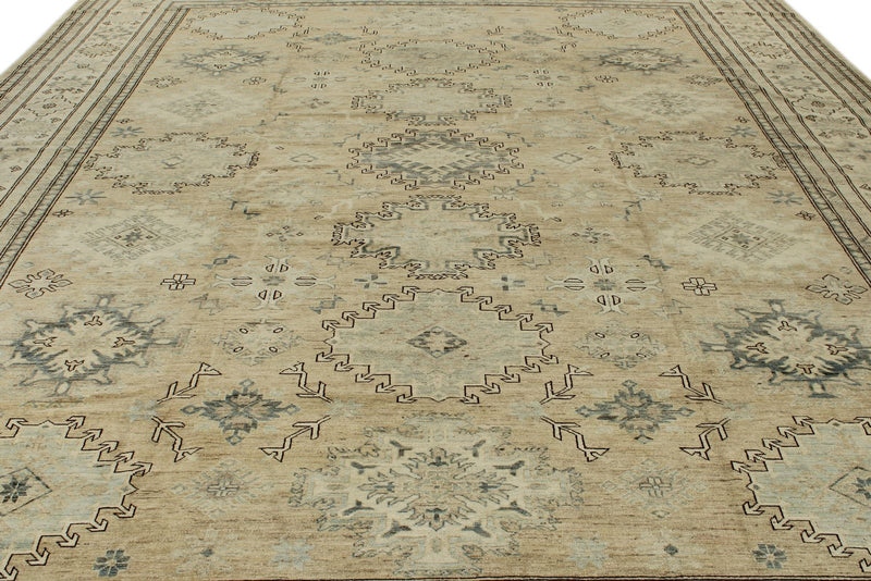 12x15 Brown and Ivory Turkish Tribal Rug