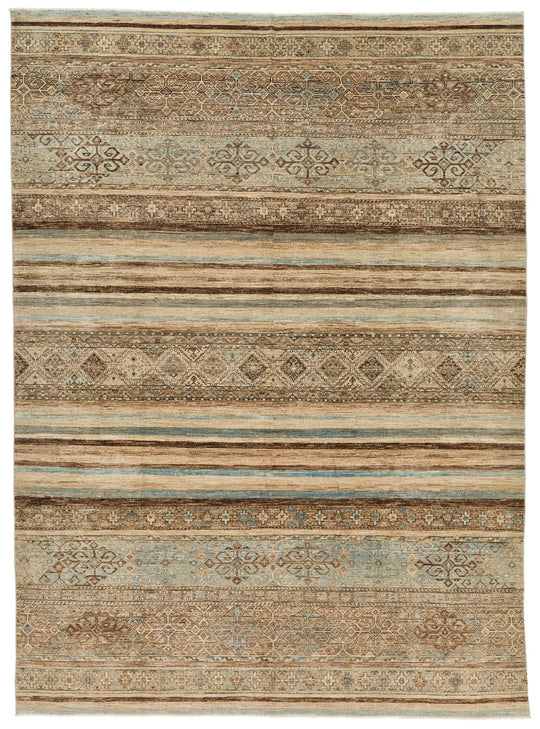 9x12 Brown and Blue Turkish Tribal Rug