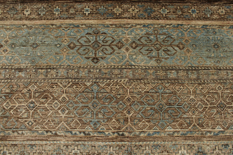 9x12 Brown and Blue Turkish Tribal Rug