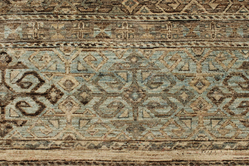 9x12 Brown and Blue Turkish Tribal Rug