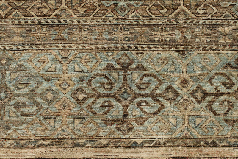 9x12 Brown and Blue Turkish Tribal Rug