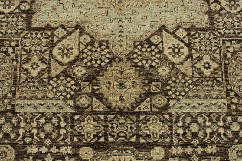 9x12 Ivory and Brown Turkish Tribal Rug