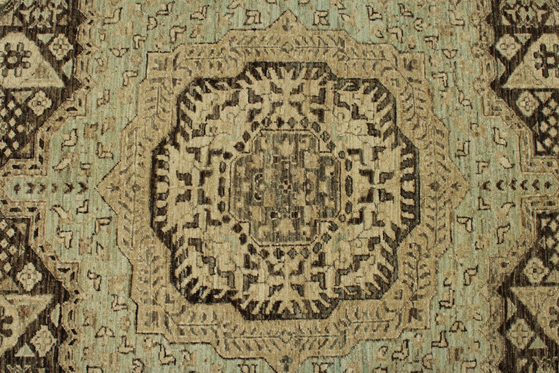 9x12 Ivory and Brown Turkish Tribal Rug