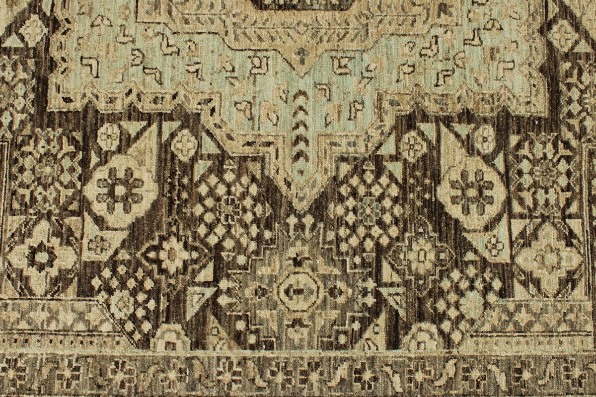 9x12 Ivory and Brown Turkish Tribal Rug