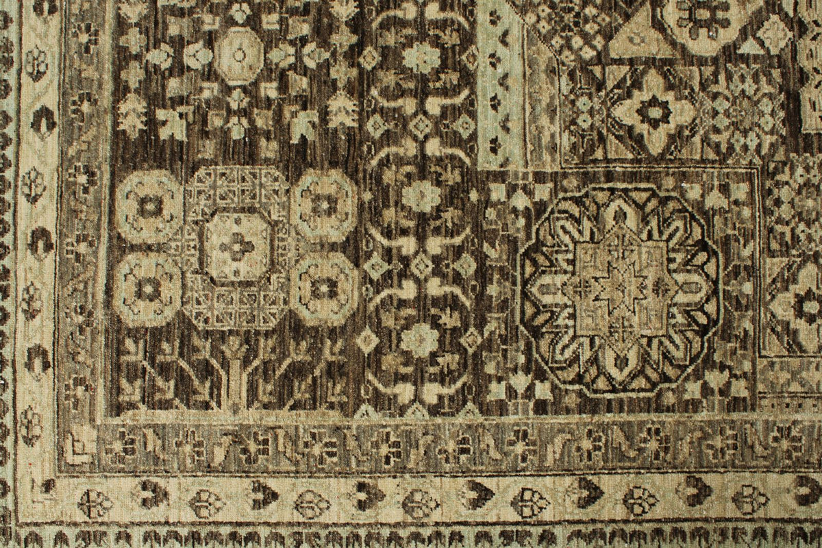 9x12 Ivory and Brown Turkish Tribal Rug