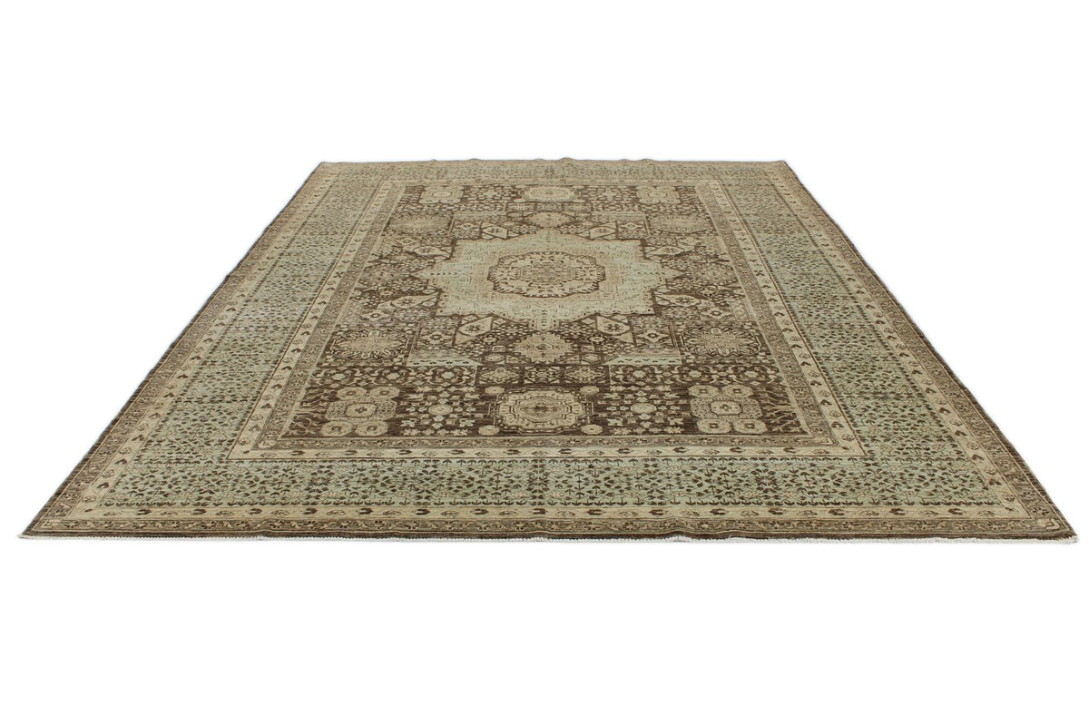 9x12 Ivory and Brown Turkish Tribal Rug