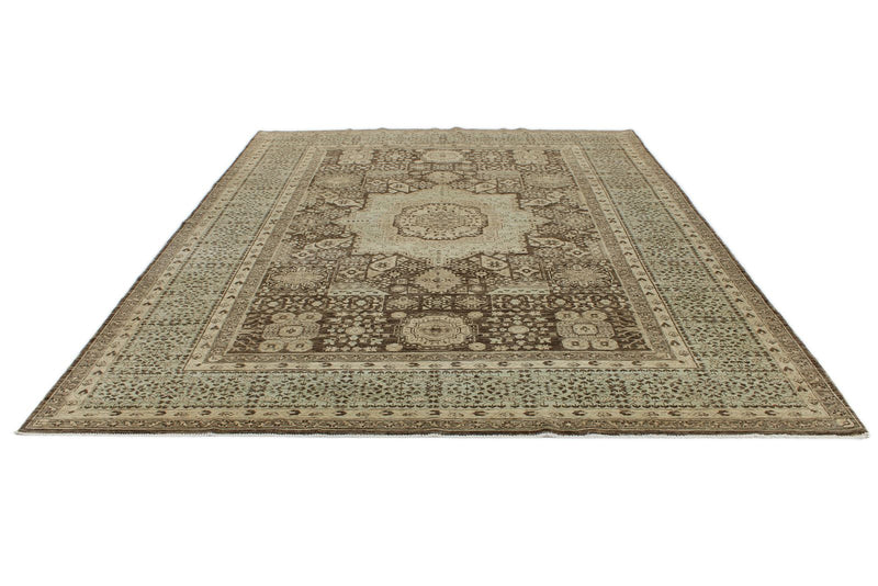 9x12 Ivory and Brown Turkish Tribal Rug