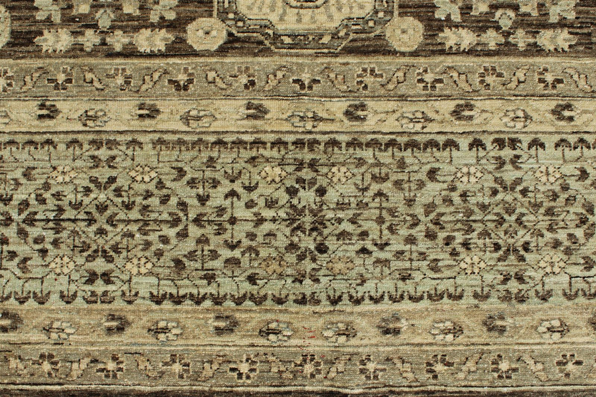 9x12 Ivory and Brown Turkish Tribal Rug