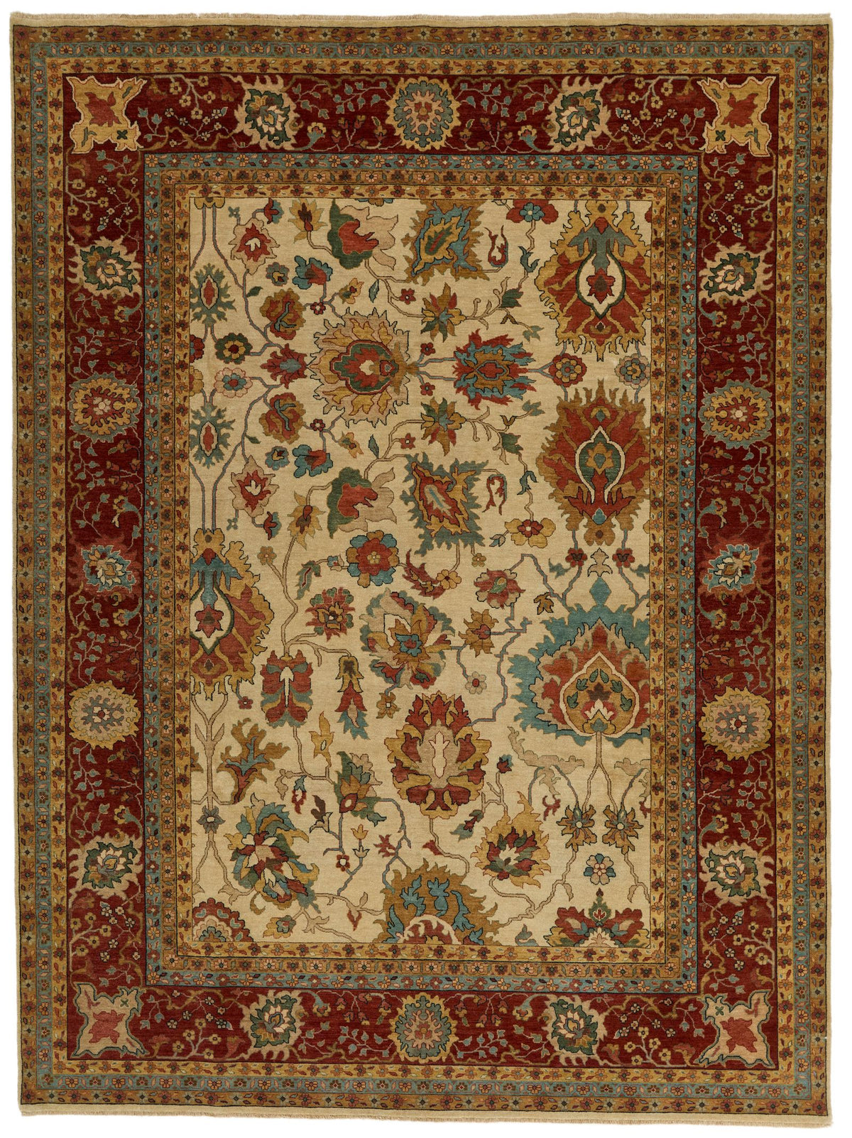 9x12 Ivory and Red Persian Rug