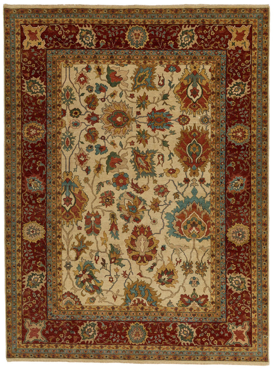 9x12 Ivory and Red Persian Rug