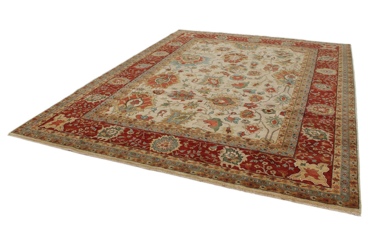 9x12 Ivory and Red Persian Rug