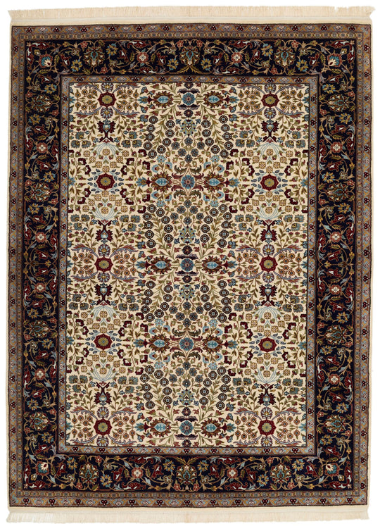 6x8 Ivory and Burgundy Turkish Traditional Rug