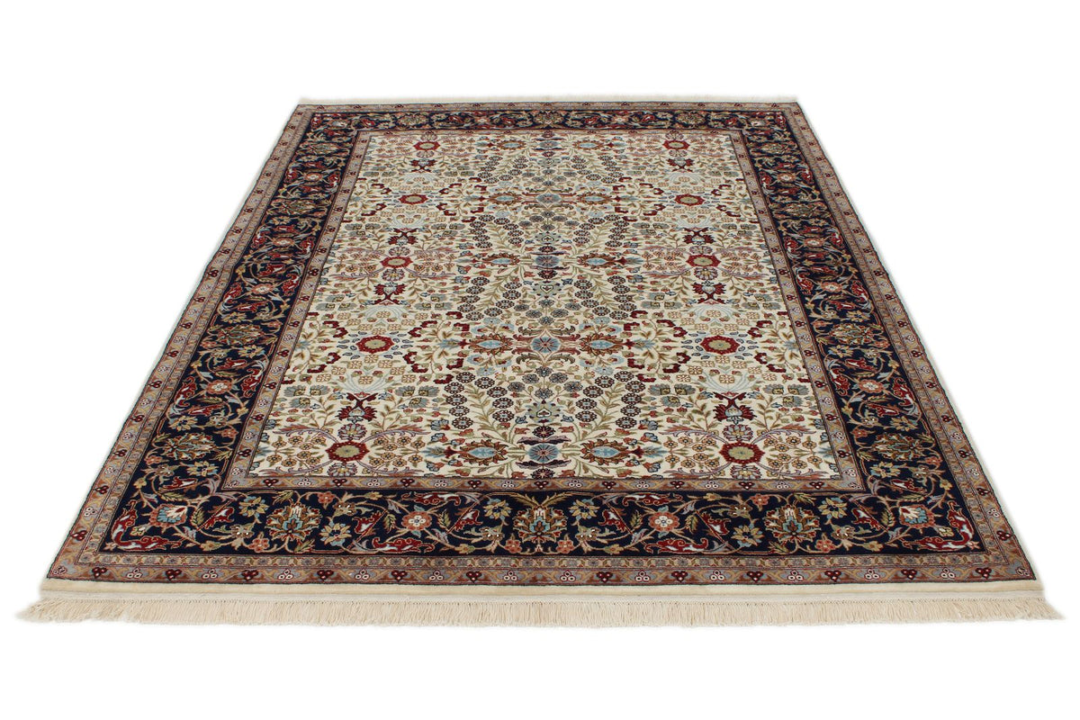 6x8 Ivory and Burgundy Turkish Traditional Rug