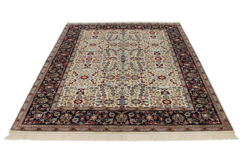 6x8 Ivory and Burgundy Turkish Traditional Rug