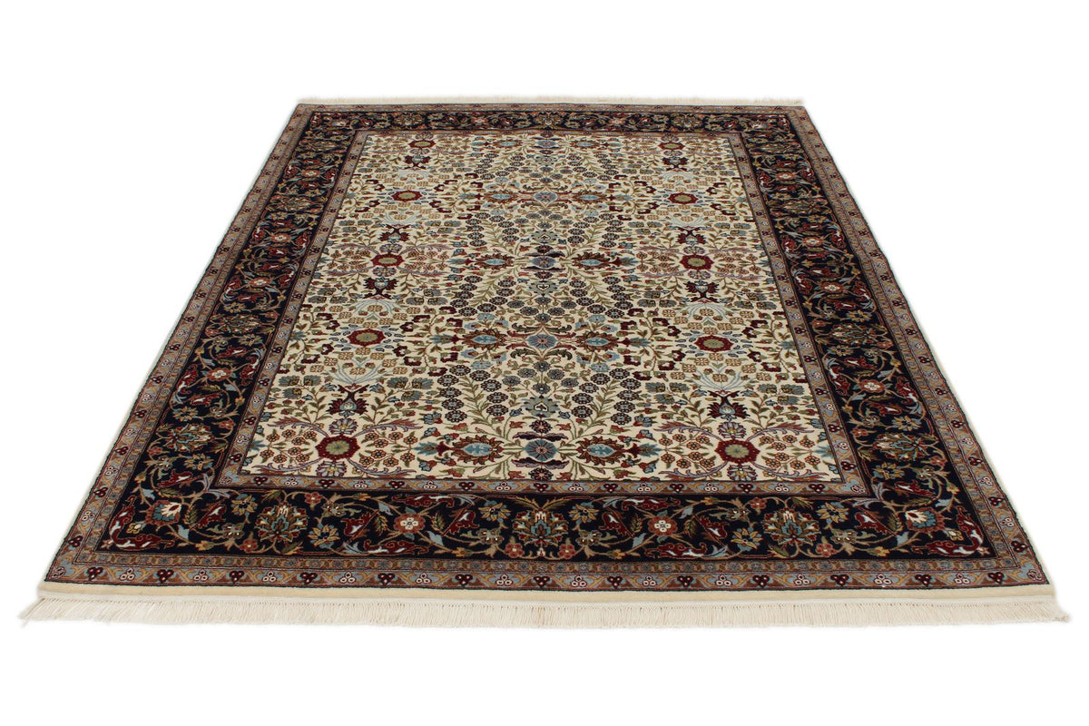 6x8 Ivory and Burgundy Turkish Traditional Rug