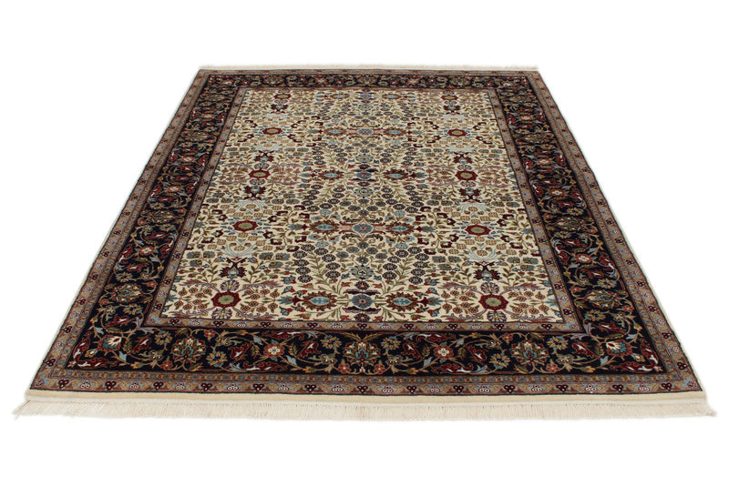 6x8 Ivory and Burgundy Turkish Traditional Rug