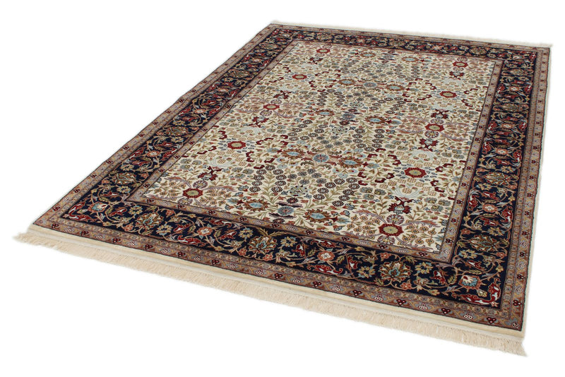 6x8 Ivory and Burgundy Turkish Traditional Rug