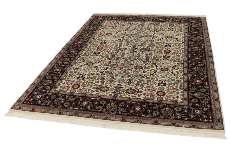 6x8 Ivory and Burgundy Turkish Traditional Rug