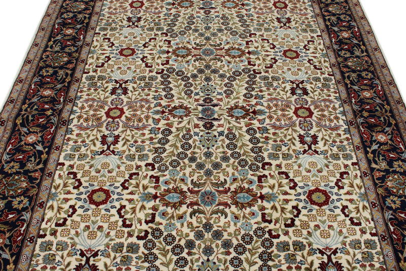 6x8 Ivory and Burgundy Turkish Traditional Rug