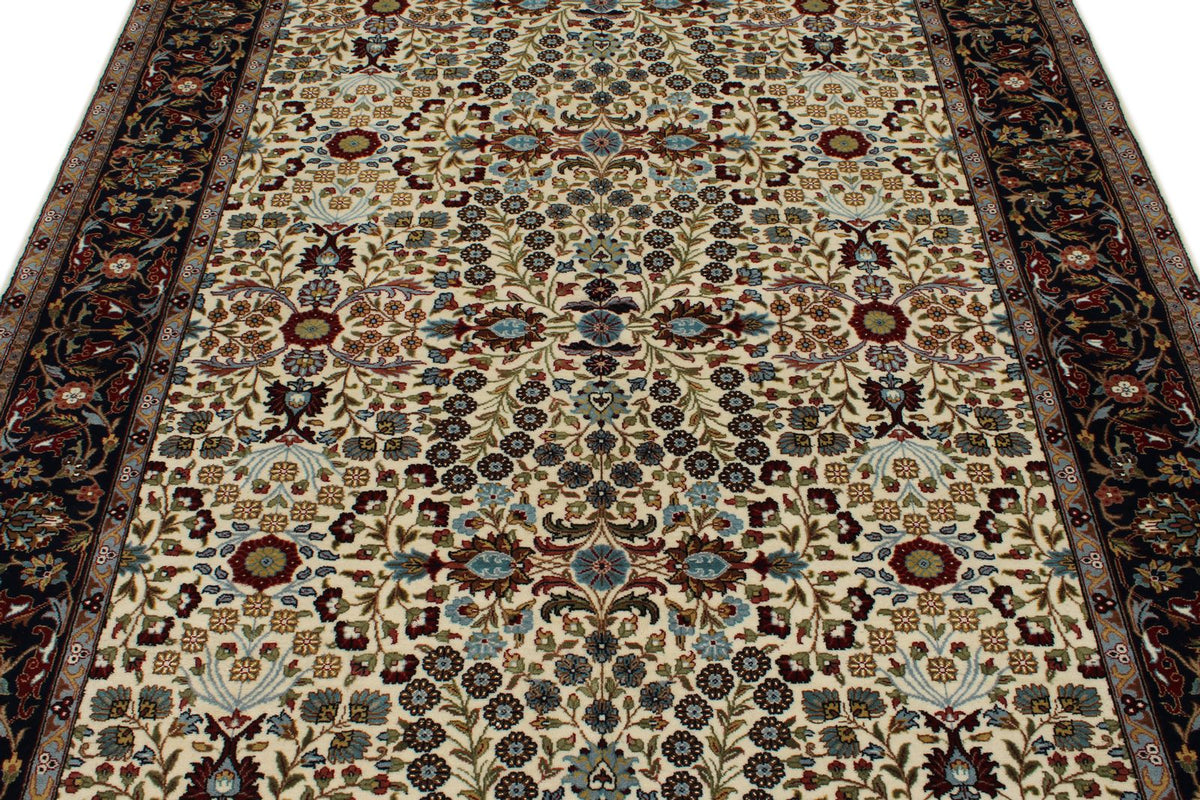 6x8 Ivory and Burgundy Turkish Traditional Rug