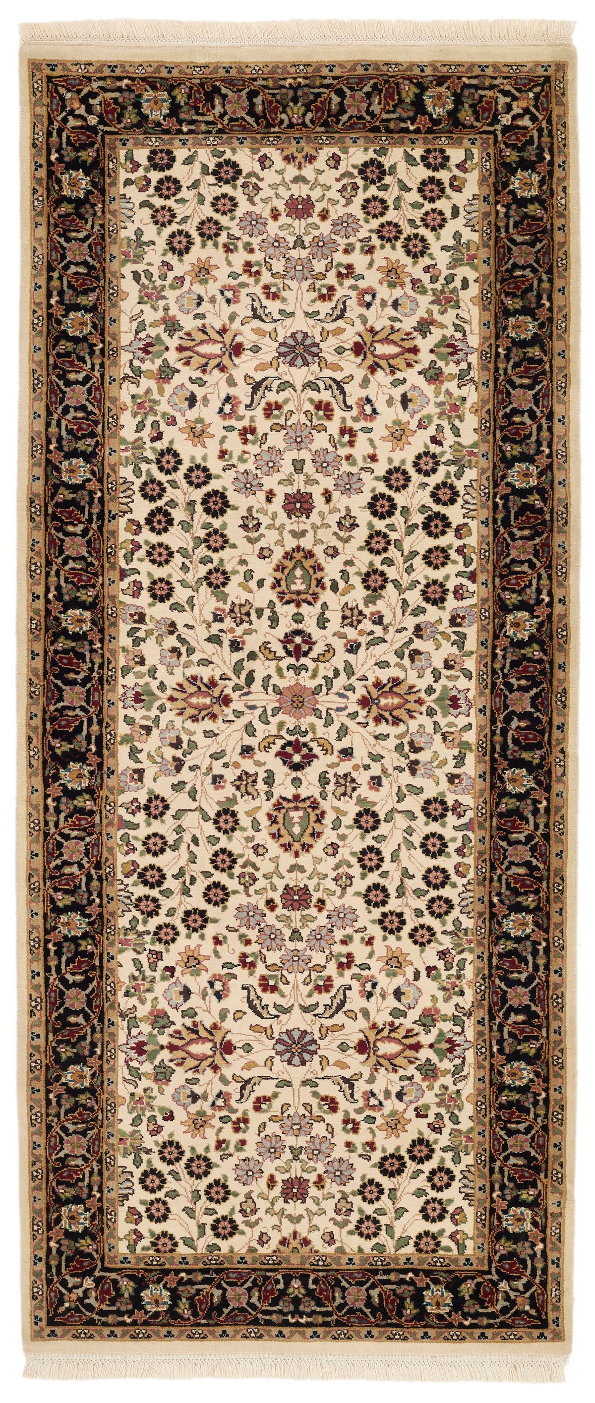 3x7 Ivory and Black Turkish Traditional Runner