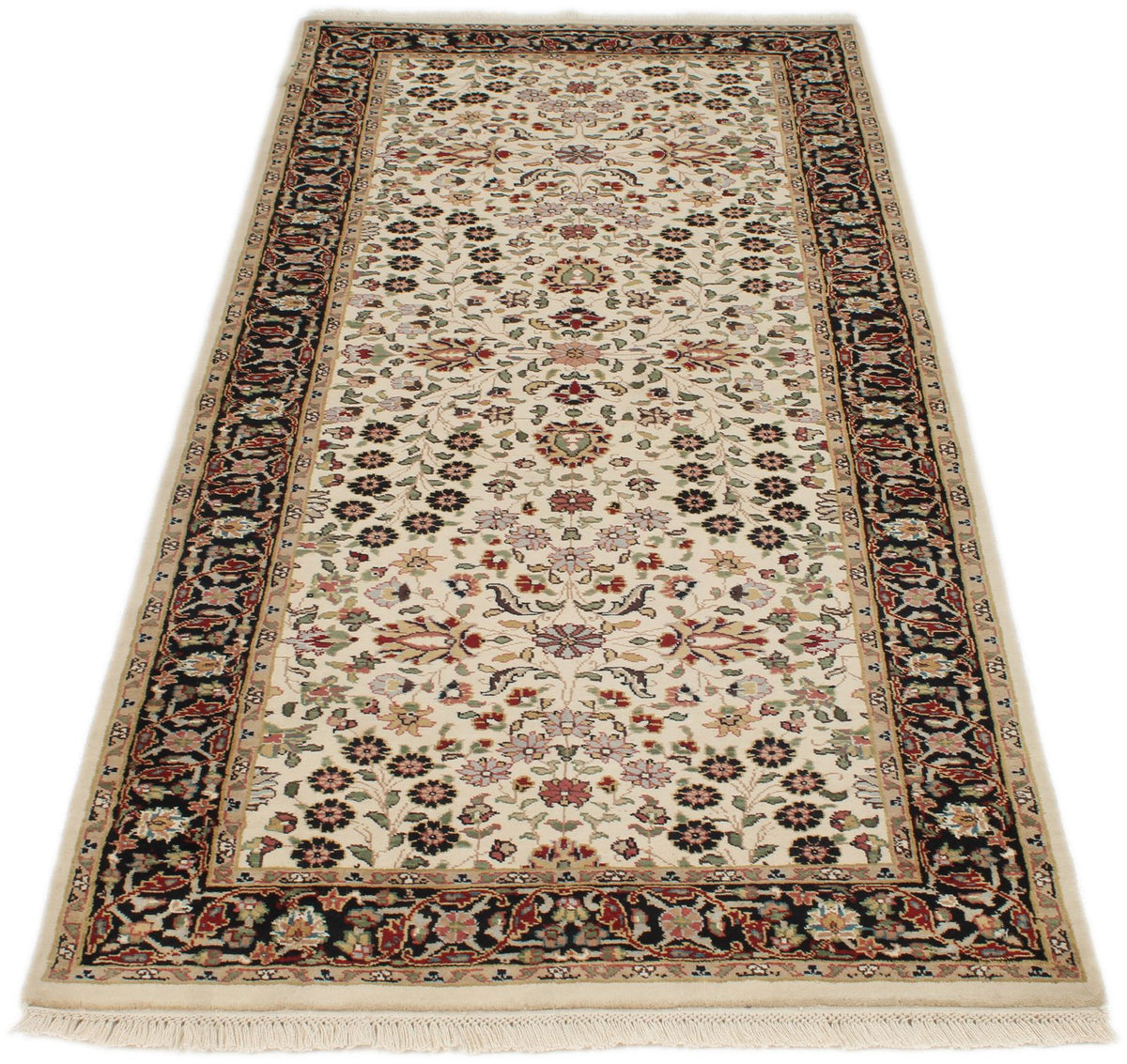 3x7 Ivory and Black Turkish Traditional Runner