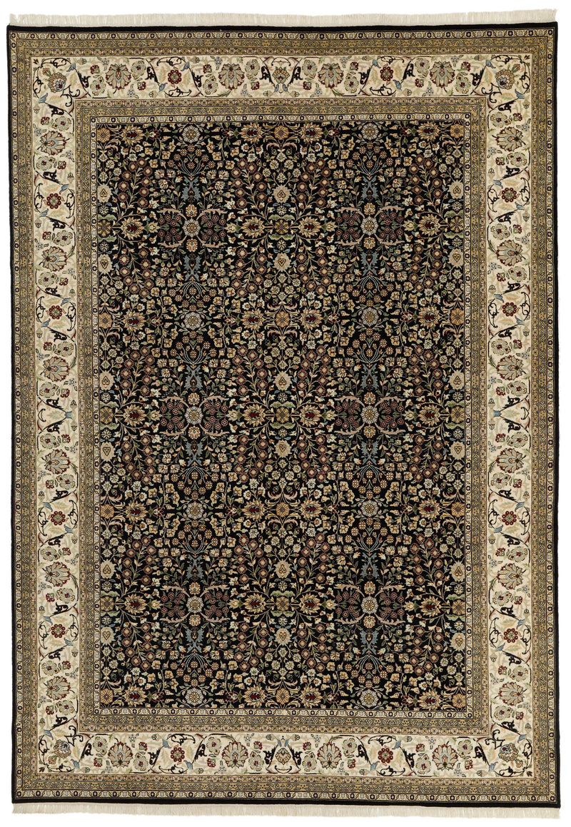 8x12 Black and Ivory Turkish Traditional Rug