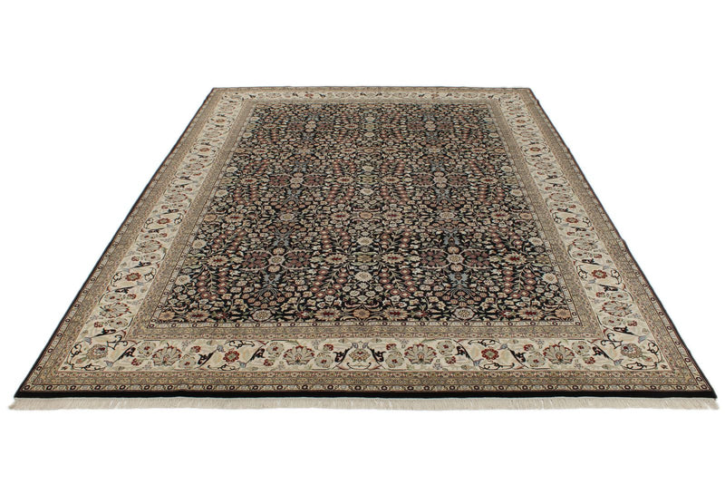 8x12 Black and Ivory Turkish Traditional Rug