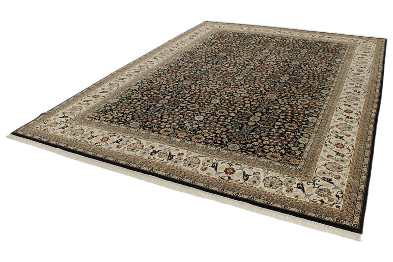 8x12 Black and Ivory Turkish Traditional Rug