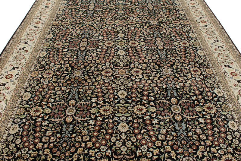 8x12 Black and Ivory Turkish Traditional Rug