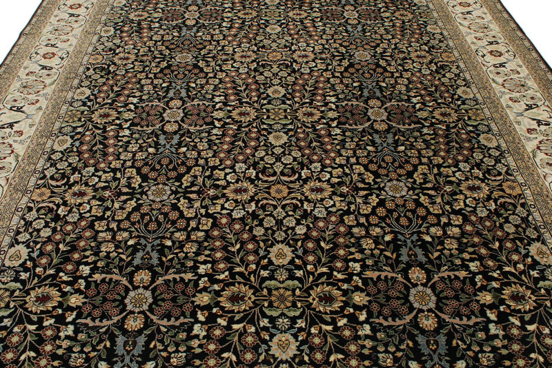 8x12 Black and Ivory Turkish Traditional Rug