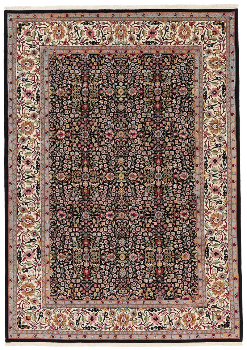 8x12 Black and Ivory Turkish Traditional Rug