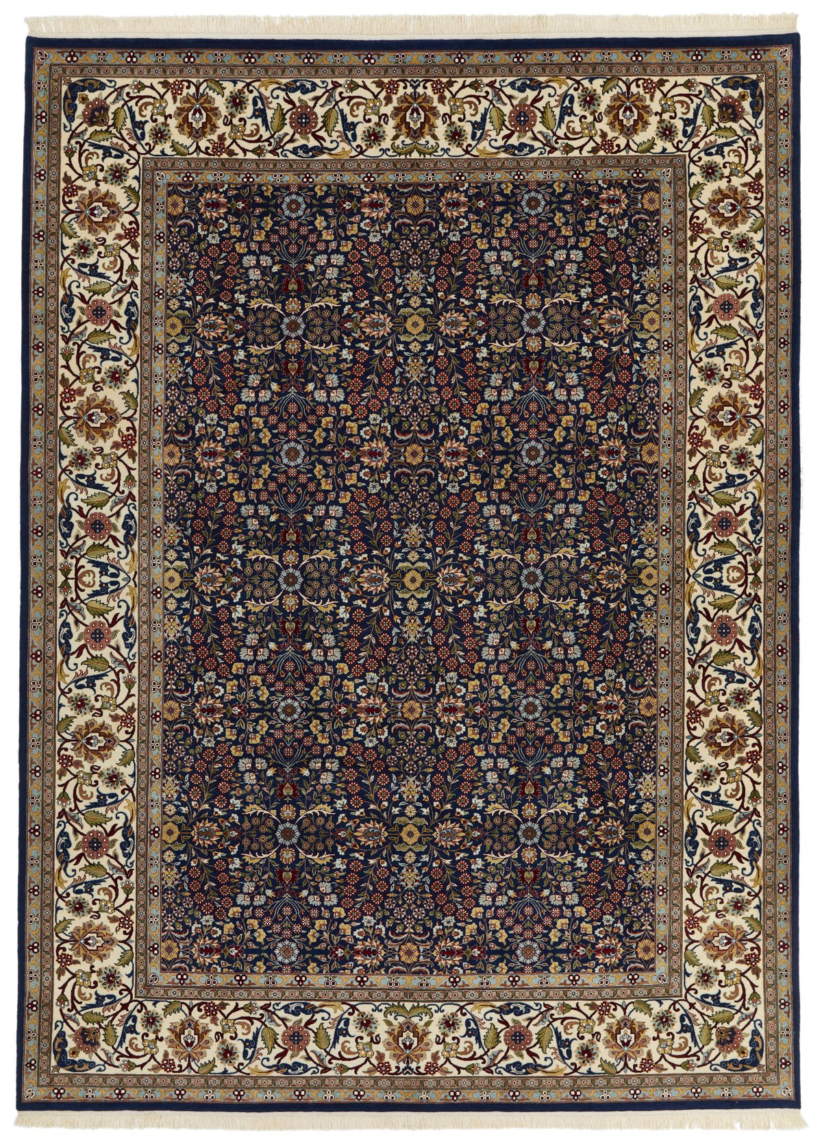 8x11 Navy and Ivory Turkish Silk Rug