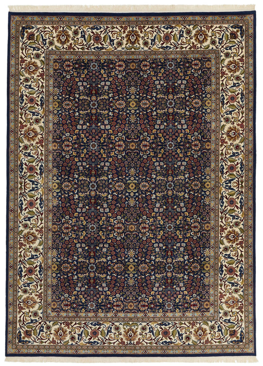 8x11 Navy and Ivory Turkish Silk Rug
