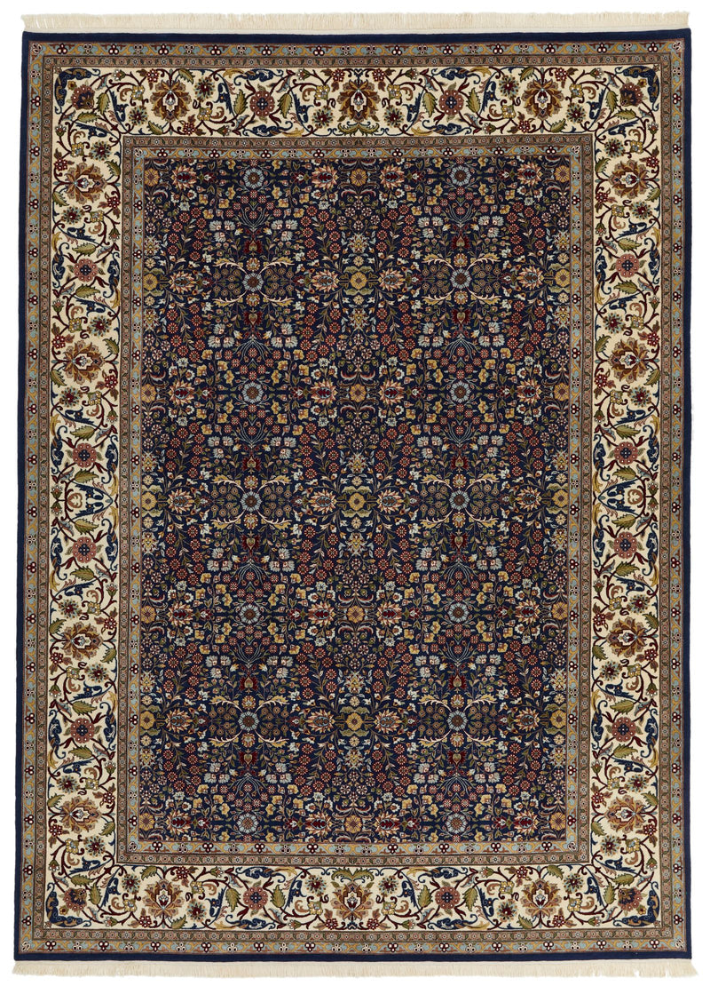 8x11 Navy and Ivory Turkish Silk Rug