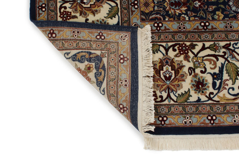 8x11 Navy and Ivory Turkish Silk Rug