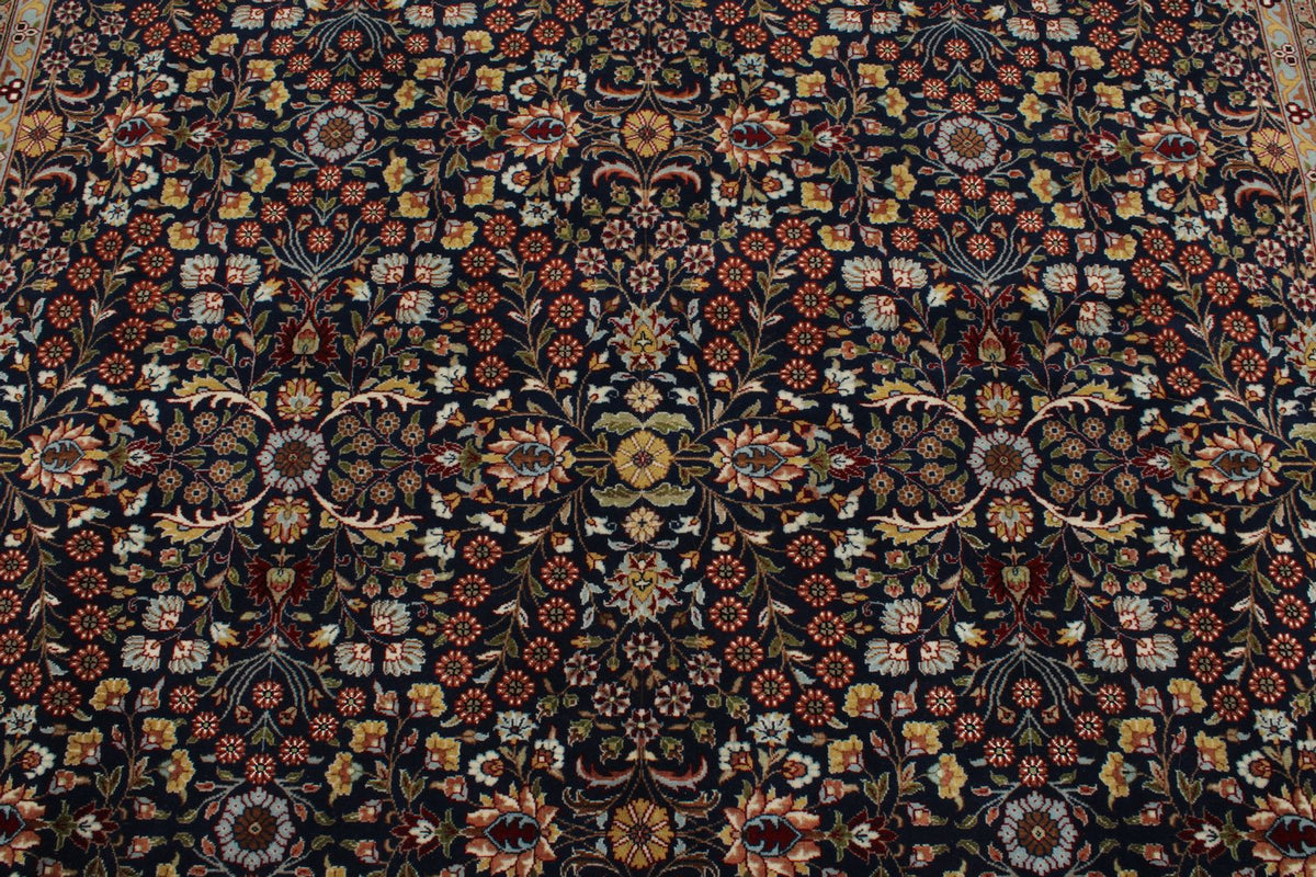 8x11 Navy and Ivory Turkish Silk Rug