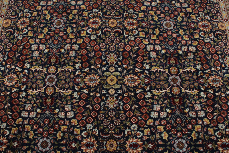 8x11 Navy and Ivory Turkish Silk Rug